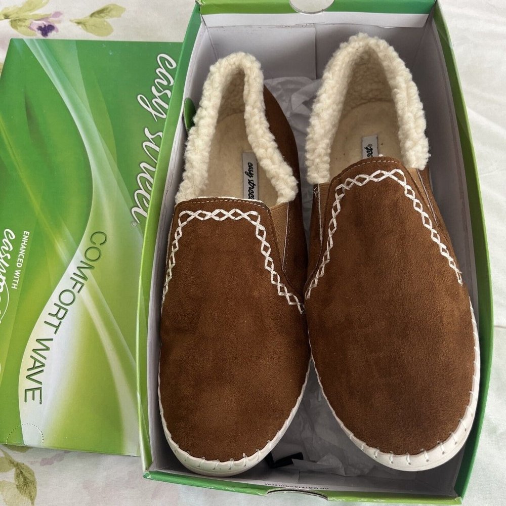 Easy Street Slip On Comfort Wave Casual Shoes Size 9 Tan Starla Sherpa